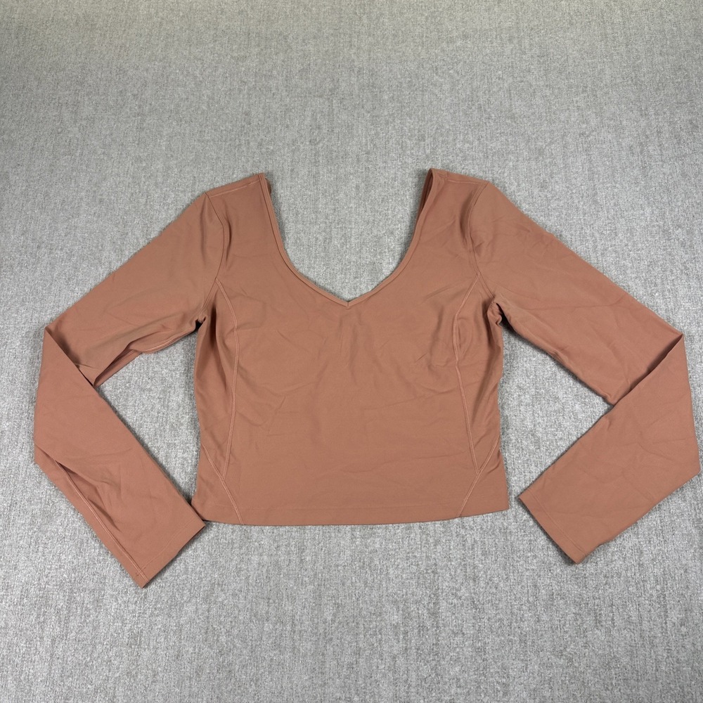 Lululemon Align Long‎ Sleeve Slim Fit Cropped Nulu Sz 8 Shirt Top Coral
